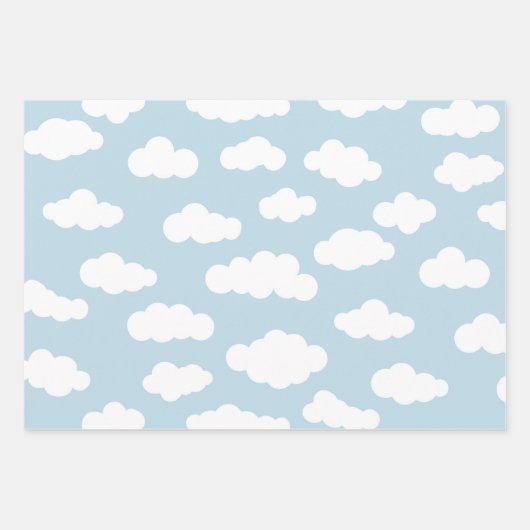 Schattigee Baby Blauwe en Witte Pastel Wolken Inpakpapier Vel (Voorkant 3)