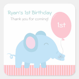 Schattigee baby blauwe olifant met een roze ballon vierkante sticker