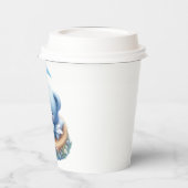 SCHATTIGEE BABY BLAUWE TEDDYBEER OP MAAN PAPIEREN BEKERS (Links)