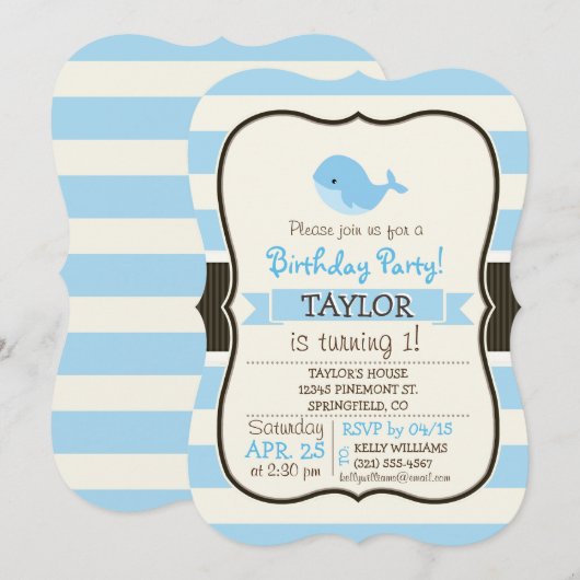 Schattigee baby blauwe walvis; strepen kaart (Voorkant / Achterkant)