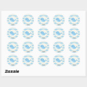 Schattigee baby blauwe walvis; strepen ronde sticker (Vel)