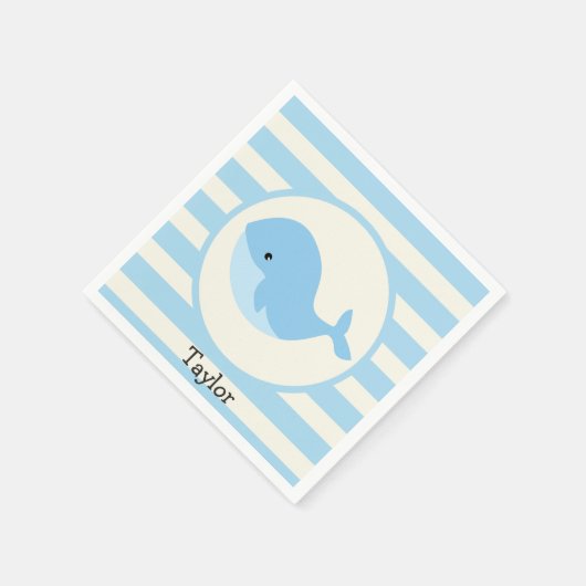 Schattigee baby blauwe walvis; strepen servet (Hoek)