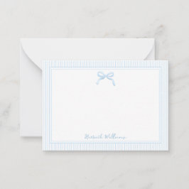 Schattigee Baby Blue Bow en Stripes Border Notitiekaartje