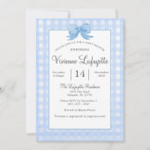 Schattigee Baby Blue Gingham met Bow Baby shower Kaart (Voorkant)