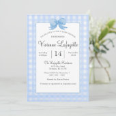 Schattigee Baby Blue Gingham met Bow Baby shower Kaart (Staand voorkant)