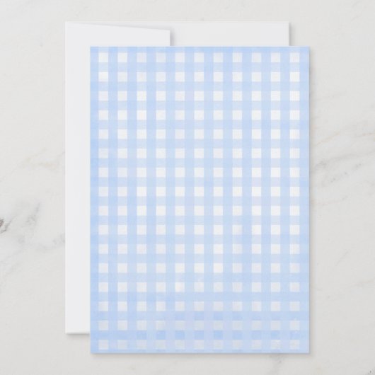 Schattigee Baby Blue Gingham met Bow Baby shower Kaart (Achterkant)