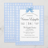 Schattigee Baby Blue Gingham met Bow Baby shower Kaart (Voorkant / Achterkant)