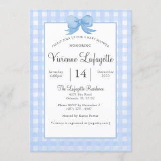 Schattigee Baby Blue Gingham met Bow Baby shower Kaart