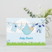 Schattigee Baby Blue Sky Baby Boy Shower Uitnodigi Kaart (Staand voorkant)
