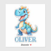 Schattigee Baby Blue Trex Dinosaur gepersonaliseer Sticker (Vel)