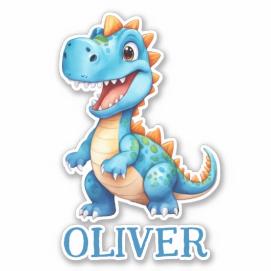Schattigee Baby Blue Trex Dinosaur gepersonaliseer Sticker (Voorkant)