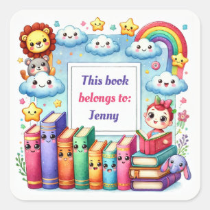 Schattigee Baby boeken met regenboog en wolken Vierkante Sticker