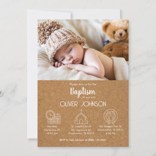 Schattigee Baby Boy Bautizo Uitnodiging Moderne Do (Voorkant)