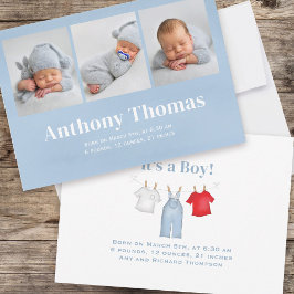 Schattigee Baby Boy Blauwe Foto gepersonaliseerd Aankondiging