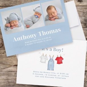 Schattigee Baby Boy Blauwe Foto gepersonaliseerd Aankondiging