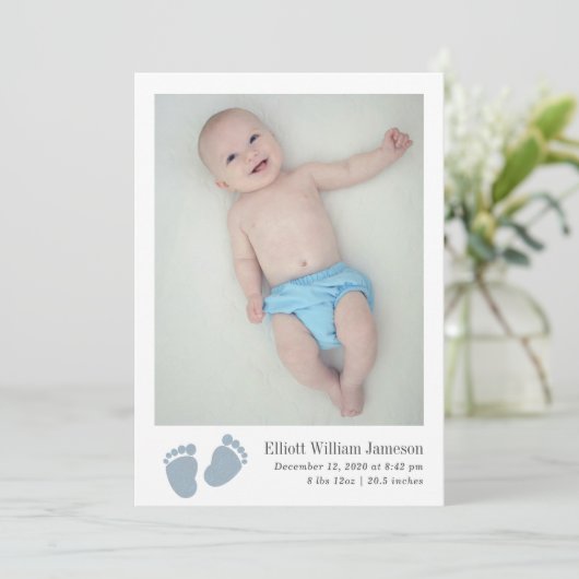 Schattigee Baby Boy Blauwe Voetafdruk Pasgeboren F Aankondiging (Staand voorkant)