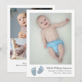 Schattigee Baby Boy Blauwe Voetafdruk Pasgeboren F Aankondiging (Voorkant / Achterkant)