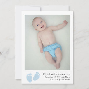 Schattigee Baby Boy Blauwe Voetafdruk Pasgeboren F Aankondiging