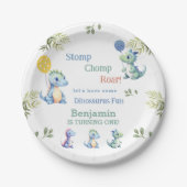 Schattigee Baby Boy Blue Dinosaurus 1e Verjaardag Papieren Bordje (Voorkant)