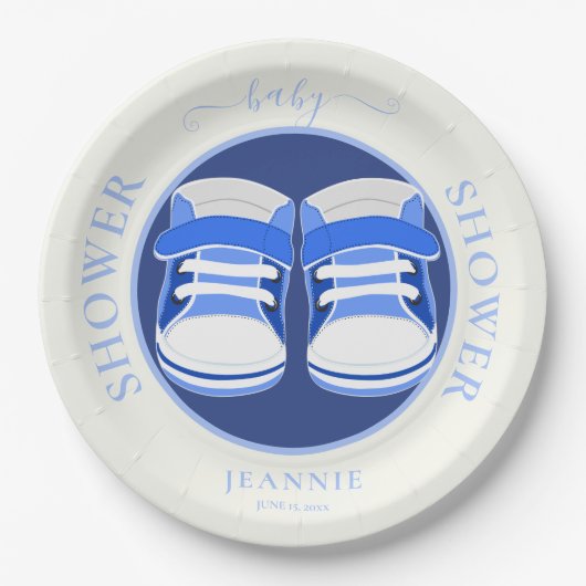 SCHATTIGEE BABY BOY BOOTIES BABY SHOWER PAPIEREN BORDJE (Voorkant)
