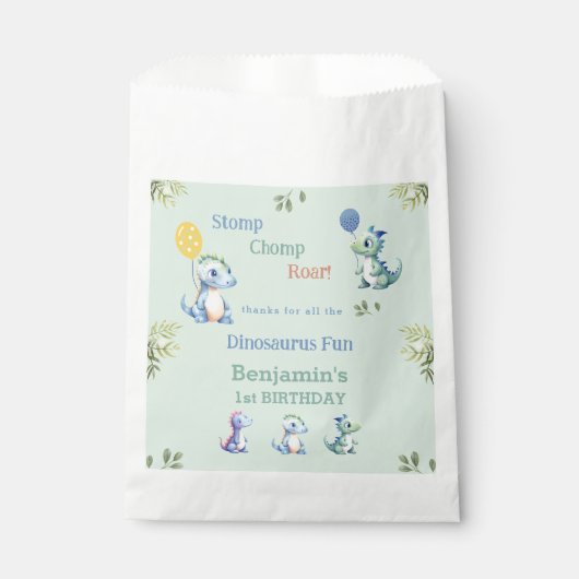 Schattigee Baby Boy Dinosaurus 1e Verjaardag Dank  Bedankzakje (Voorkant)