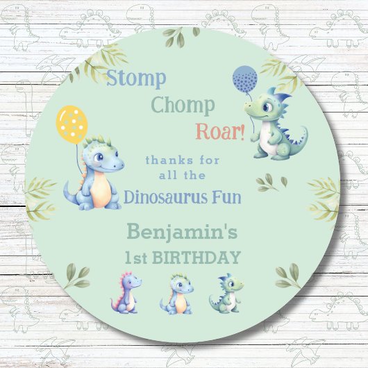 Schattigee Baby Boy Dinosaurus 1e Verjaardag Dank Ronde Sticker