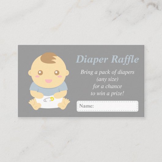 Schattigee Baby Boy Douche Grijze Luier Raffle Tic Informatiekaartje (Voorkant)