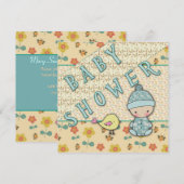 Schattigee Baby Boy en Bird Baby Shower Uitnodigin Kaart (Voorkant / Achterkant)