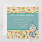 Schattigee Baby Boy en Bird Baby Shower Uitnodigin Kaart (Achterkant)