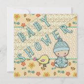 Schattigee Baby Boy en Bird Baby Shower Uitnodigin Kaart (Voorkant)