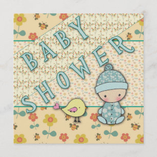 Schattigee Baby Boy en Bird Baby Shower Uitnodigin Kaart
