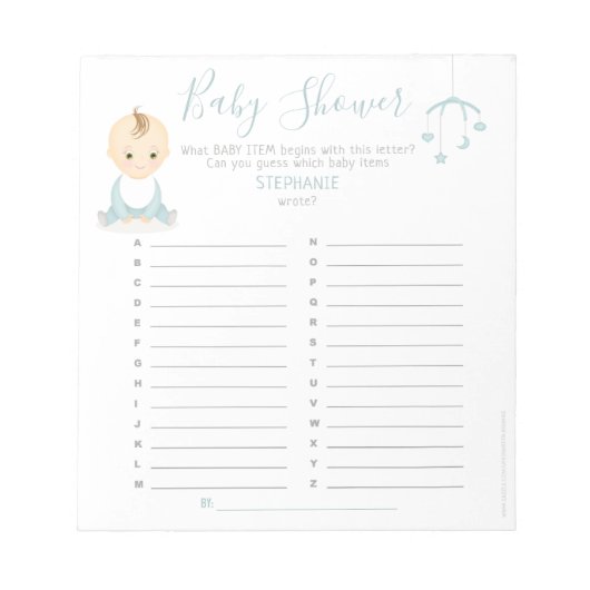 Schattigee Baby Boy en zijn Mobile Baby shower Gam Notitieblok (Voorkant)