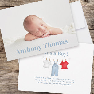 Schattigee Baby Boy Foto gepersonaliseerd Aankondiging