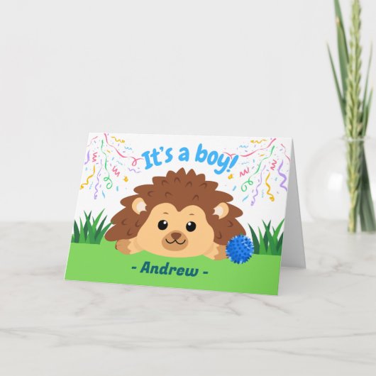 Schattigee Baby Boy Gefeliciteerd met Hedgehog Kaart (Voorkant)