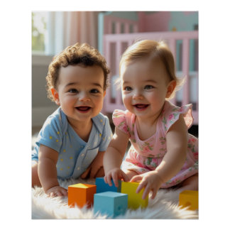 Schattigee Baby Boy & Girl Spelen in een zonovergo Perfect Poster