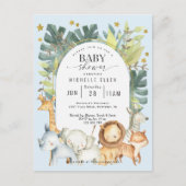 Schattigee Baby Boy Modern Safari oerwoud Animals  Uitnodiging Briefkaart (Voorkant)