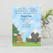 Schattigee Baby Boy Mountain Moose Baby shower Kaart (Staand voorkant)