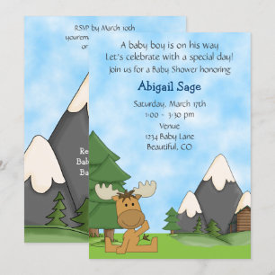 Schattigee Baby Boy Mountain Moose Baby shower Kaart