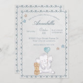 Schattigee Baby Boy Olifant en Ballon Waterverf Kaart (Voorkant / Achterkant)