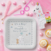 Schattigee Baby Boy Olifant en Ballon Waterverf Papieren Bordje (Feest)