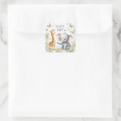 Schattigee Baby Boy Olifant en Giraffe met Bloemen Vierkante Sticker (Tas)