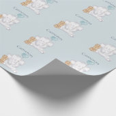 Schattigee Baby Boy Olifant Waterverf Custom Naam  Cadeaupapier (Hoek)