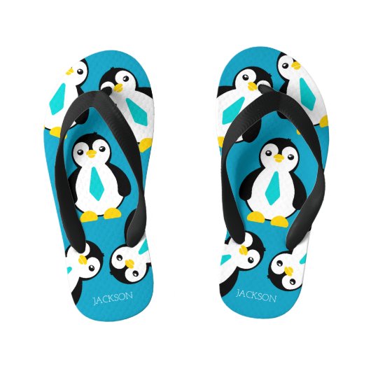 Schattigee Baby Boy Pinguïns met blauwe stropdasse Kinder Teenslippers (Voetbed)