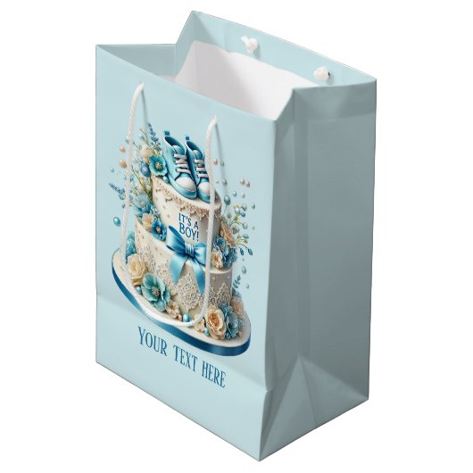 Schattigee baby boy shower party cake medium cadeauzakje (Voorkant Gekanteld)