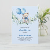 Schattigee Baby Boy Shower Uitnodigen – Blue Ballo Kaart (Staand voorkant)