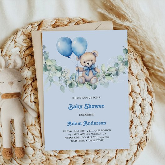 Schattigee Baby Boy Shower Uitnodigen – Blue Ballo Kaart