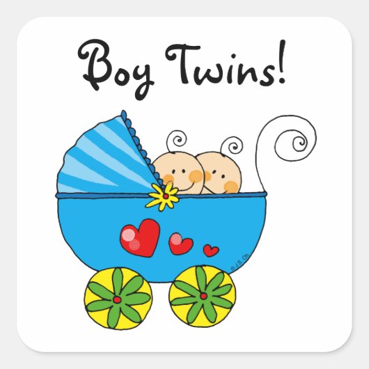 Schattigee baby boy tweeling vierkante sticker (Voorkant)