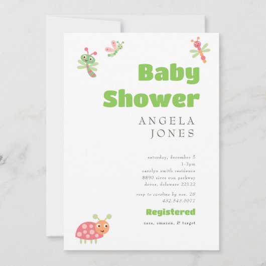 Schattigee Baby Bugs Lime Green Baby shower Kaart (Voorkant)