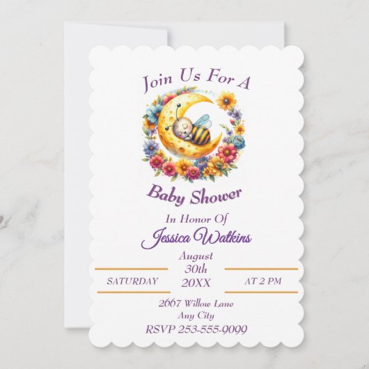 Schattigee Baby Bumble Bee Slaapt Op Een Halve Maa Kaart (Voorkant)