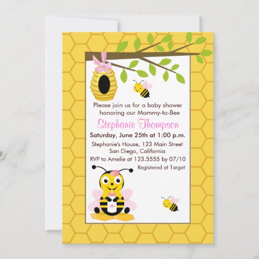 Schattigee Baby Bumblebee Meisje Baby Douche Uitno Kaart (Voorkant)